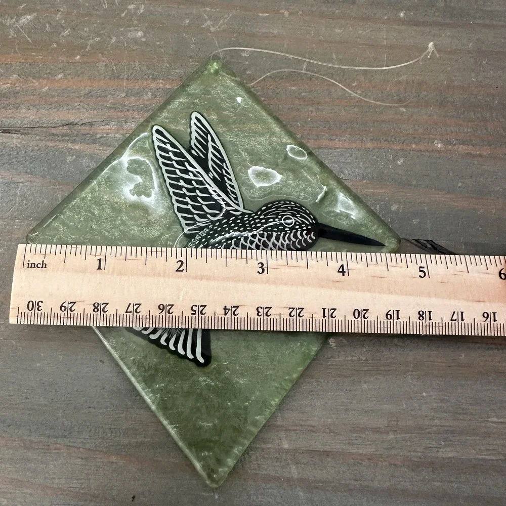 Vintage Hummingbird Suncatcher Stained Glass Diamond Window Hang Ruby-Throated